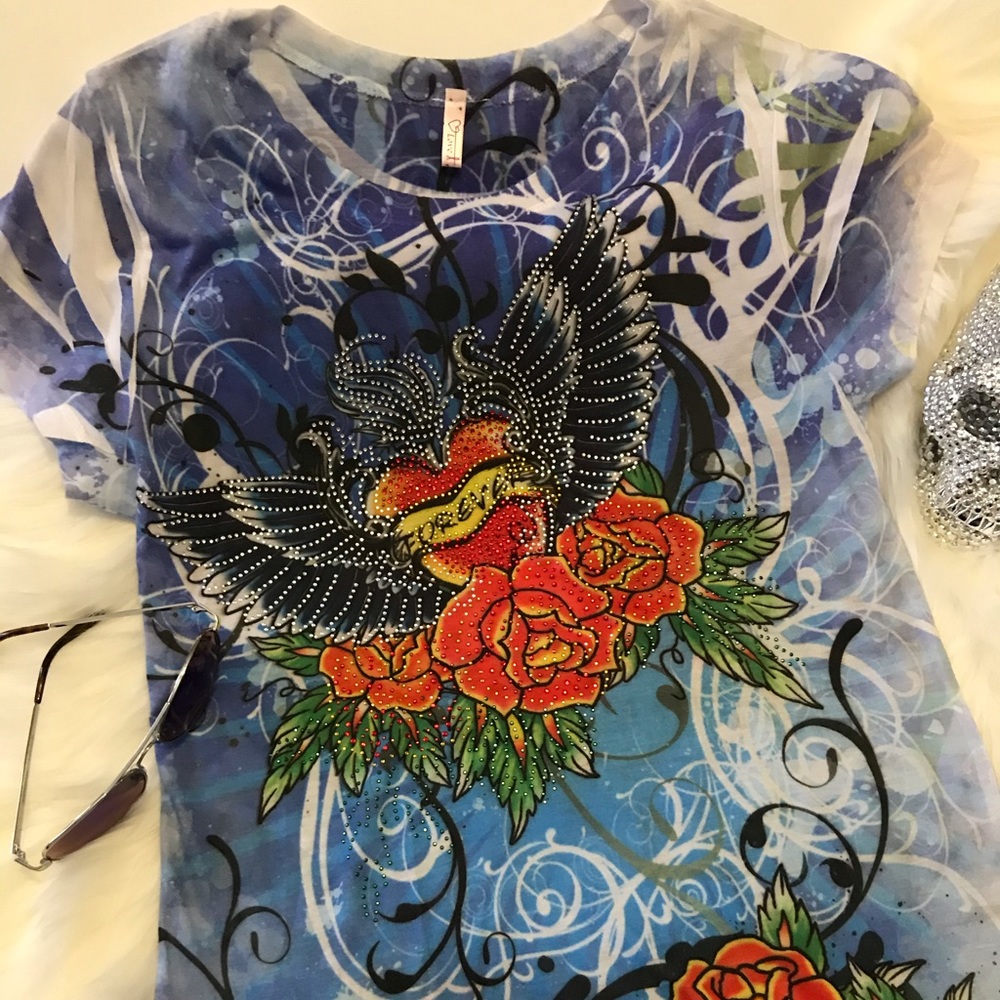 Rock chic, crystal bling tee